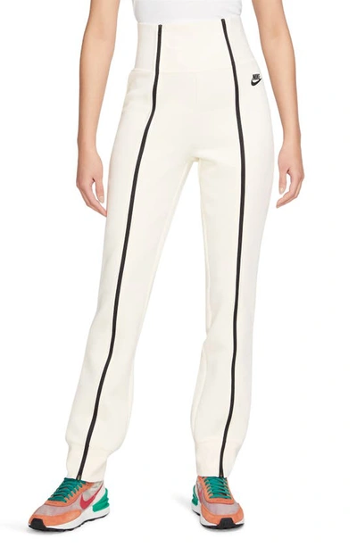 Shop Nike Sportswear Tech Fleece High Waist Slim Zip Pants In Pale Ivory/ Black
