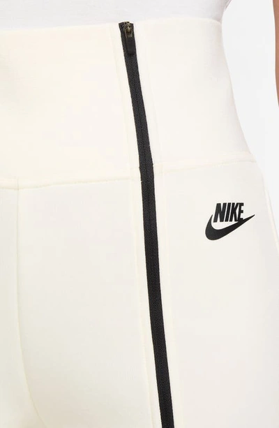 Shop Nike Sportswear Tech Fleece High Waist Slim Zip Pants In Pale Ivory/ Black