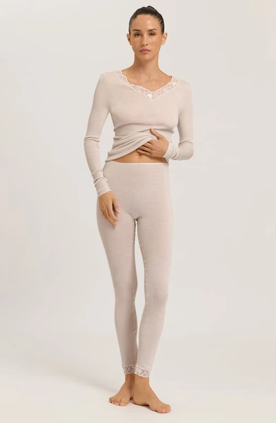 Shop Hanro Ribbed Merino Wool & Silk Pajama Top In Pumice