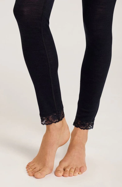 Shop Hanro Ribbed Merino Wool & Silk Pajama Leggings In Black