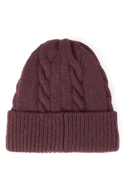 Shop Barbour Meadow Cable Knit Beanie In Black Cherry