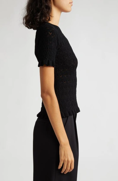 Shop Sea Rue Pointelle Stitch Short Sleeve Sweater In Black