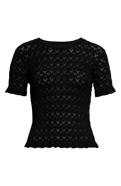 Shop Sea Rue Pointelle Stitch Short Sleeve Sweater In Black