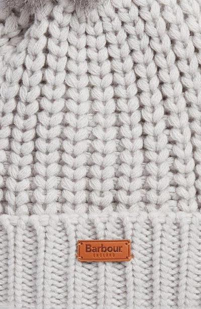Barbour Saltburn Beanie With Faux Fur Pom In Ice White