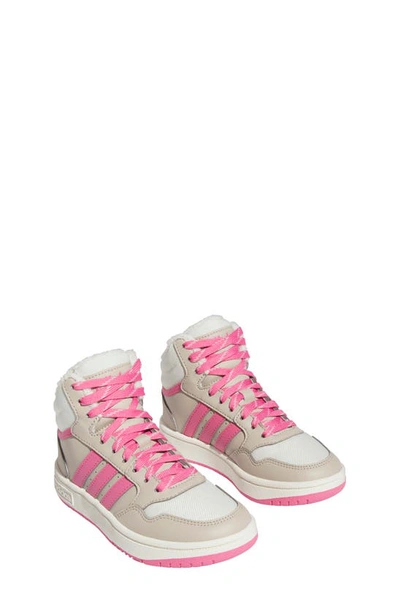 Shop Adidas Originals Kids' Hoops 3.0 Mid Top Basketball Sneaker In Beige/ Pink Fusion/ Off White