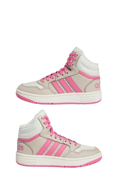 Shop Adidas Originals Kids' Hoops 3.0 Mid Top Basketball Sneaker In Beige/ Pink Fusion/ Off White