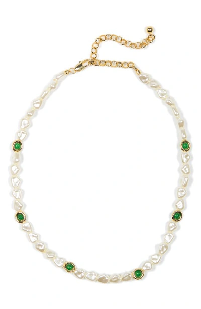 Shop Natasha Imitation Pearl Necklace In Gold Ivory Green