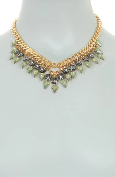 Shop Natasha Crystal V Shape Necklace In Gold-black Diamond-sage