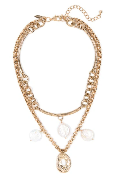 Shop Natasha Shell Layered Necklace In Antique Gold