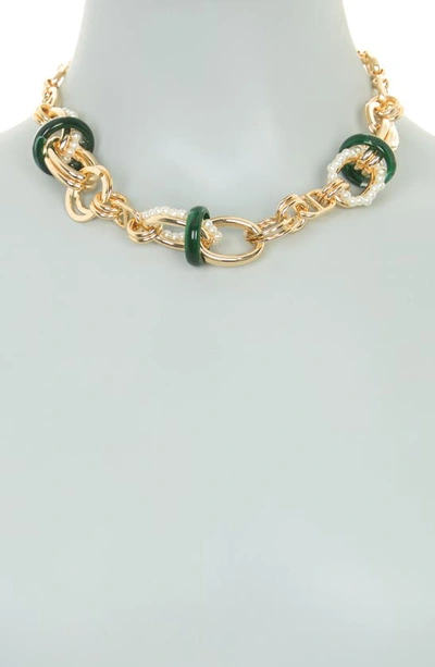 Shop Natasha Imitation Pearl Link Necklace In Gold Green