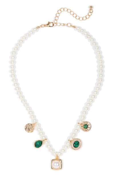 Shop Natasha Imitation Pearl Necklace In Gold Ivory Emerald