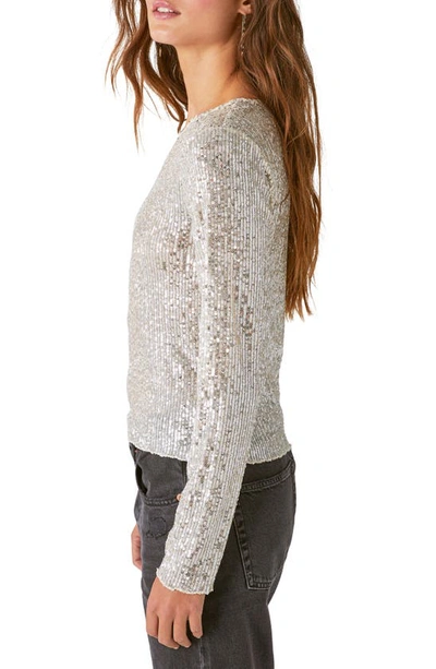 Shop Lucky Brand Sequin Long Sleeve Knit Top In Champagne