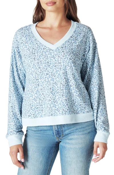 Shop Lucky Brand Cloud Jersey Long Sleeve V-neck Top In Blue Animal Print