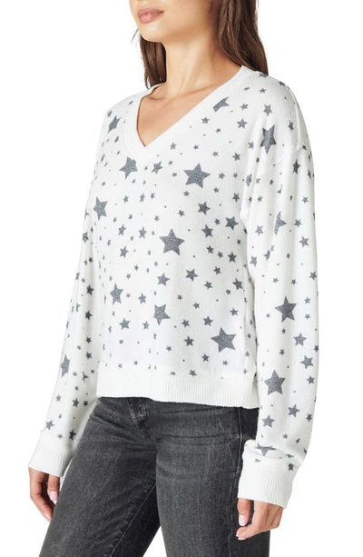 Shop Lucky Brand Cloud Jersey Long Sleeve V-neck Top In White With Stars