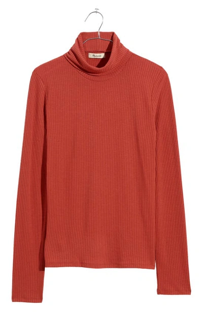 Shop Madewell Lightweight Ribbed Turtleneck Top In Weathered Brick
