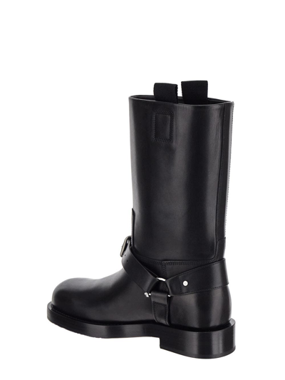 Shop Burberry Leather Saddle Low Boots In Black