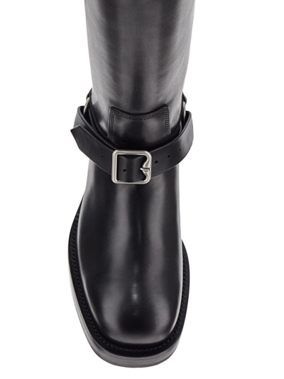 Shop Burberry Leather Saddle Low Boots In Black