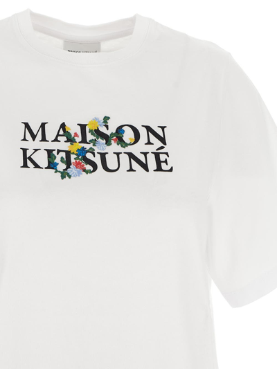Shop Maison Kitsuné Floral Logo Embroidery T-shirt In White