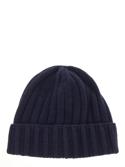 Shop Moncler Logo Patch Knit Beanie Hat In Blue