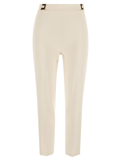 Shop Elisabetta Franchi Logo Trousers In Ivory