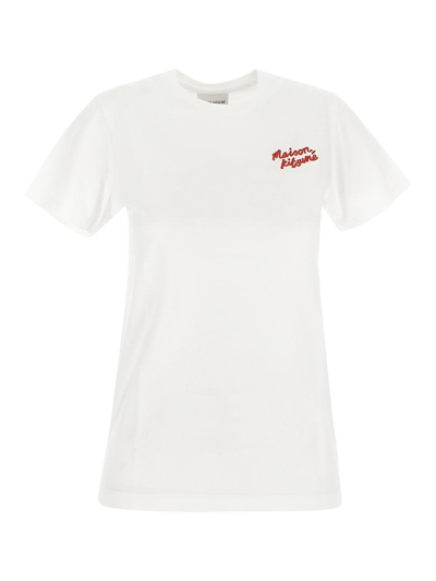 Shop Maison Kitsuné Logo Embroidery T-shirt In White
