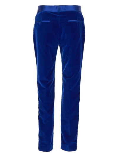 Shop Tom Ford Cotton Velvet Trousers In Blue