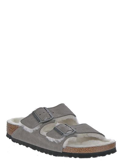 Shop Birkenstock Arizona Shearling Slippers In Grey