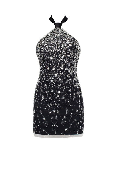 Shop Milla Striking Halterneck Crystal-embellished Mini Dress, Xo Xo In Black