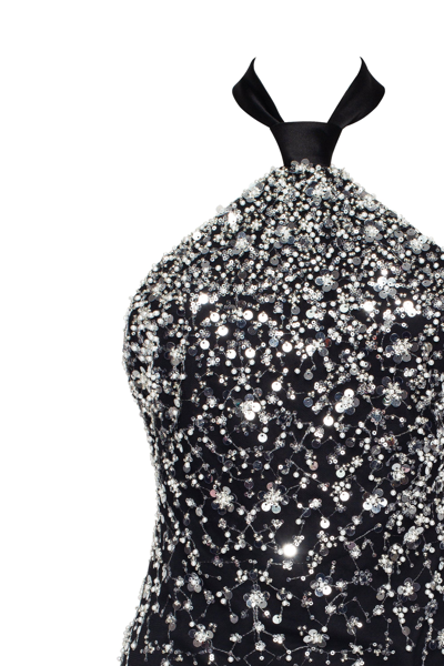 Milla Striking Halterneck Crystal-embellished Mini Dress, Xo Xo In Black