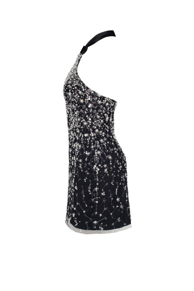 Milla Striking Halterneck Crystal-embellished Mini Dress, Xo Xo In Black