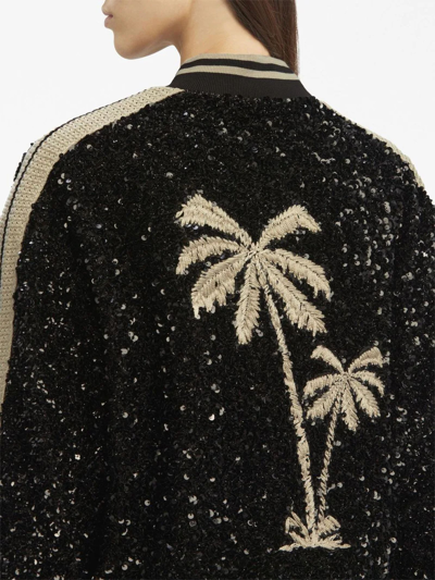 Shop Palm Angels Black Sequin Bomber Jacket In Nero