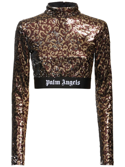 Shop Palm Angels Sequin Cropped Top In Marrone