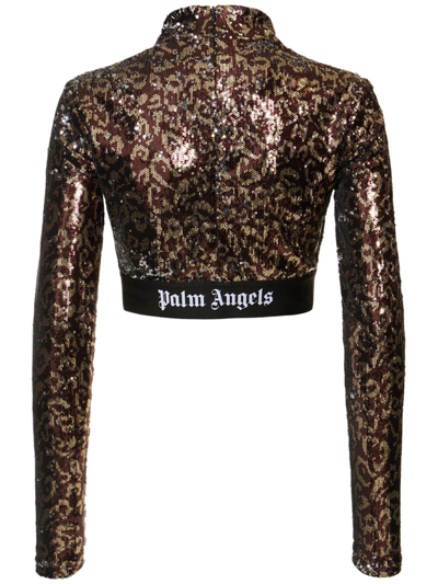Shop Palm Angels Sequin Cropped Top In Marrone