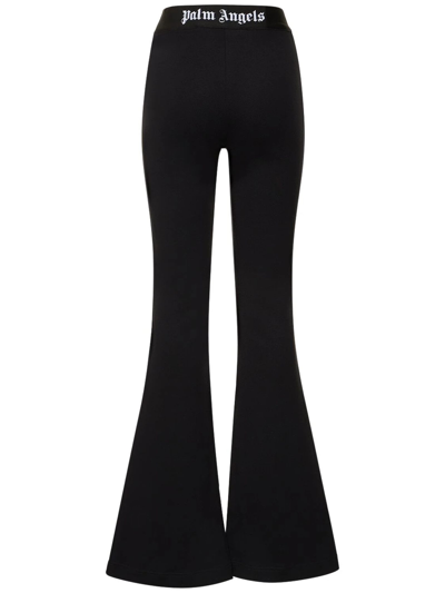 Shop Palm Angels Black Cotton Flared Leggings In Nero