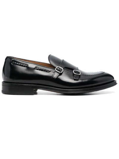 Shop Doucal's Black Calf Leather Double-buckle Monk Shoes In Nero