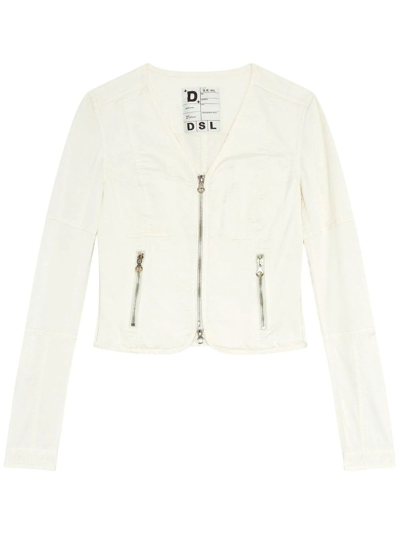 Shop Diesel Off-white V-neck Zipped Jacket In Bianco