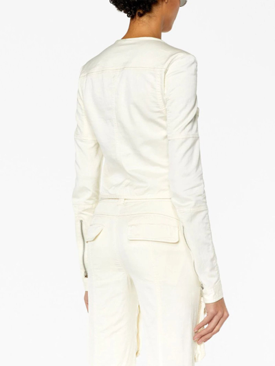 Shop Diesel Off-white V-neck Zipped Jacket In Bianco