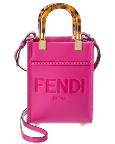 Shop Fendi Sunshine Mini Leather Tote In Pink