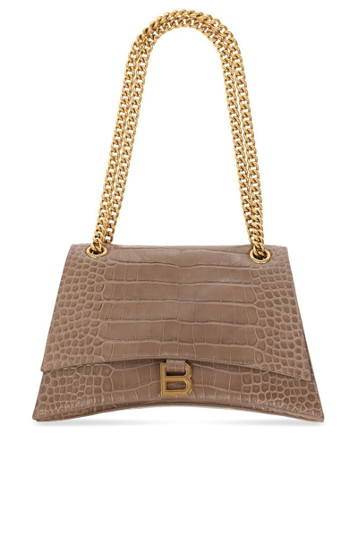 Shop Balenciaga Crush Medium Chained Shoulder Bag In Brown