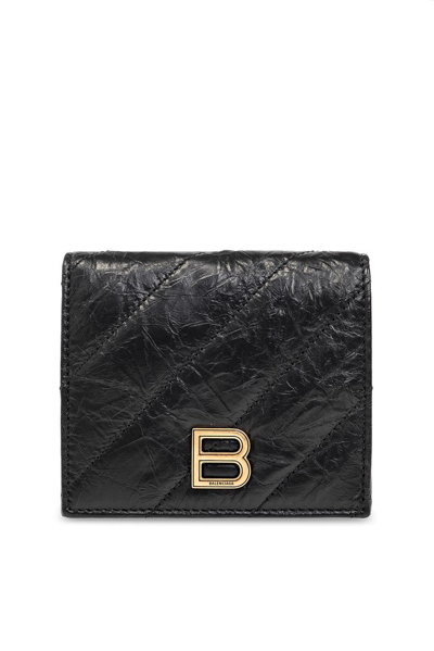 Shop Balenciaga Crush Logo Plaque Wallet In Black