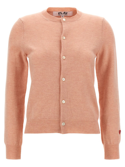 Shop Comme Des Garçons Play Logo Embroidered Buttoned Cardigan In Pink