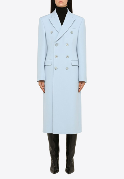 Shop Wardrobe.nyc Double-breasted Wool Long Coat In Blue