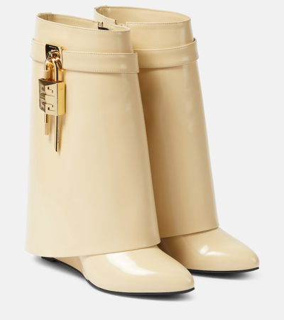 Shop Givenchy Shark Lock Leather Ankle Boots In Beige