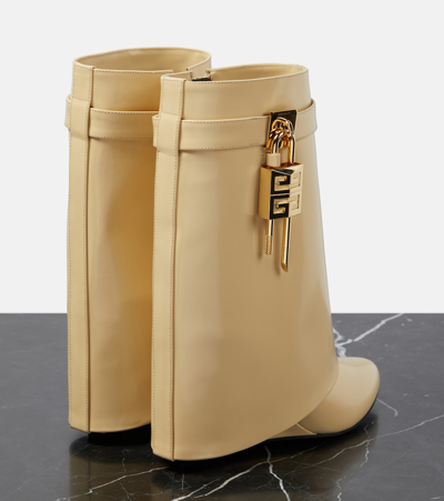 Shop Givenchy Shark Lock Leather Ankle Boots In Beige