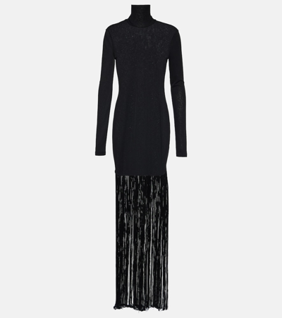 Shop Nanushka Fringed Jersey Maxi Dress In Black