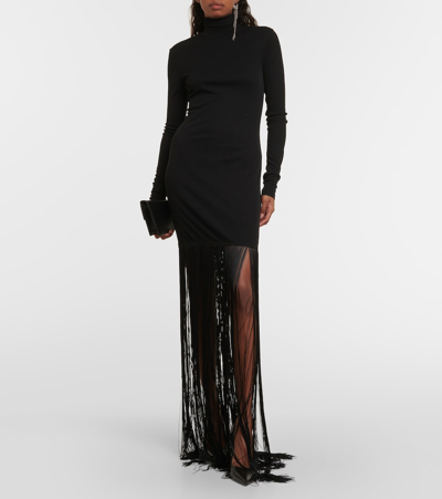 Shop Nanushka Fringed Jersey Maxi Dress In Black
