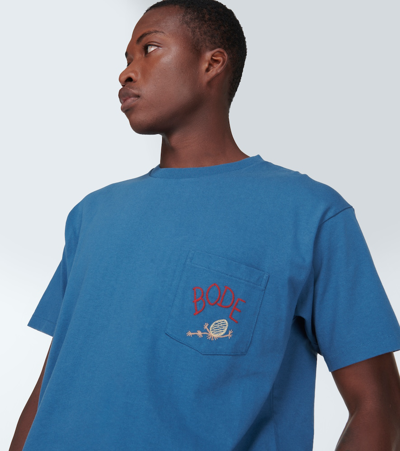 Shop Bode Logo Cotton Jersey T-shirt In Blue