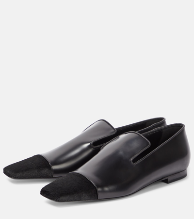 Shop Totême Leather And Calf Hair Loafers In Black