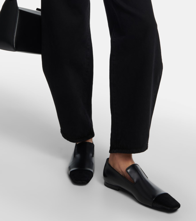 Shop Totême Leather And Calf Hair Loafers In Black