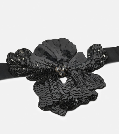 Shop Erdem Sequined Floral-appliqué Choker In Black